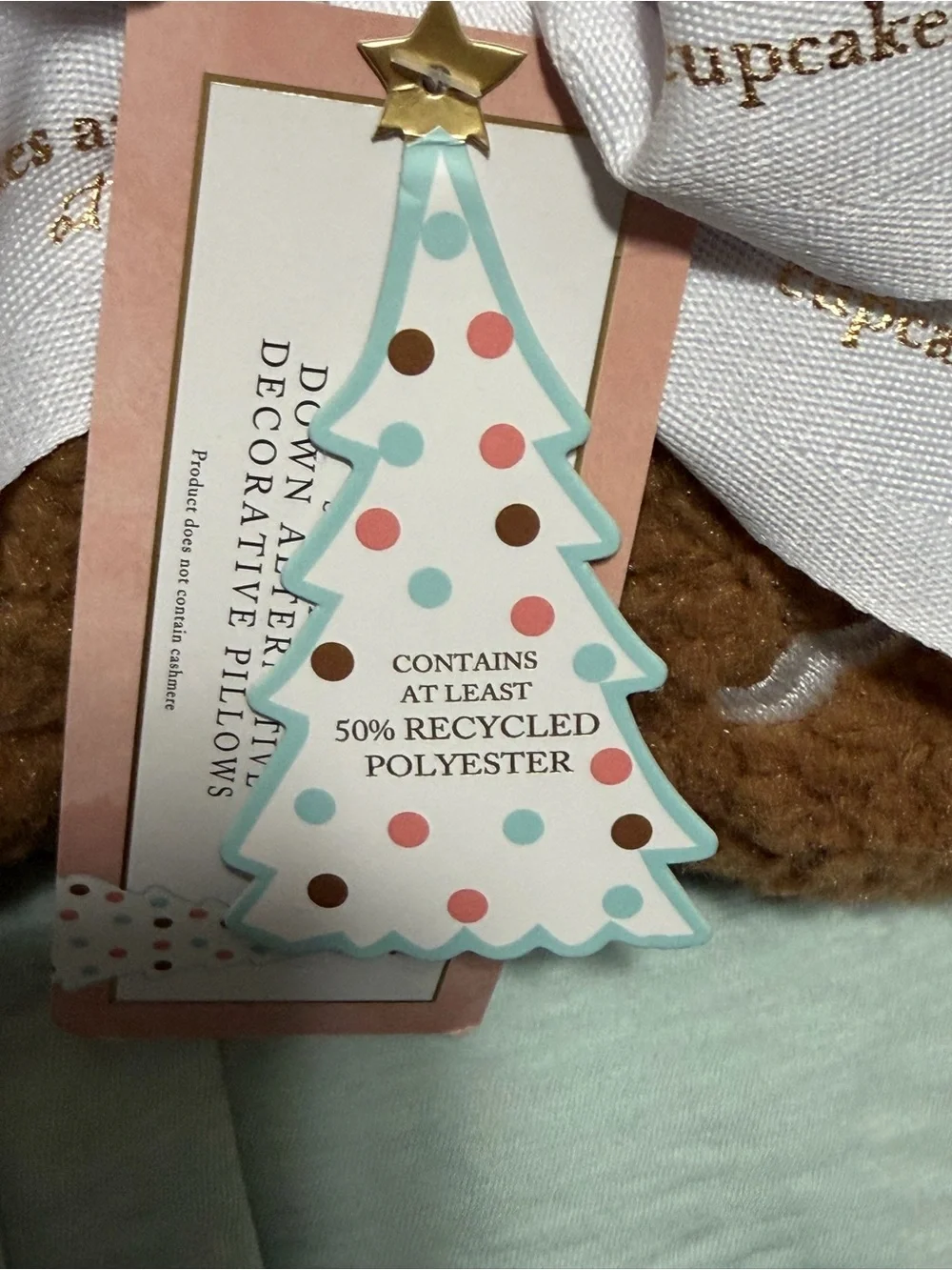 cupcakes & cashmere Brown Gingerbread Family Plush Holiday Pillow with Red Bow